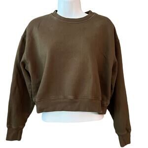 Girlfriend Collective Forest Green Relaxed Oversized Cropped Sweatshirt Sz XS